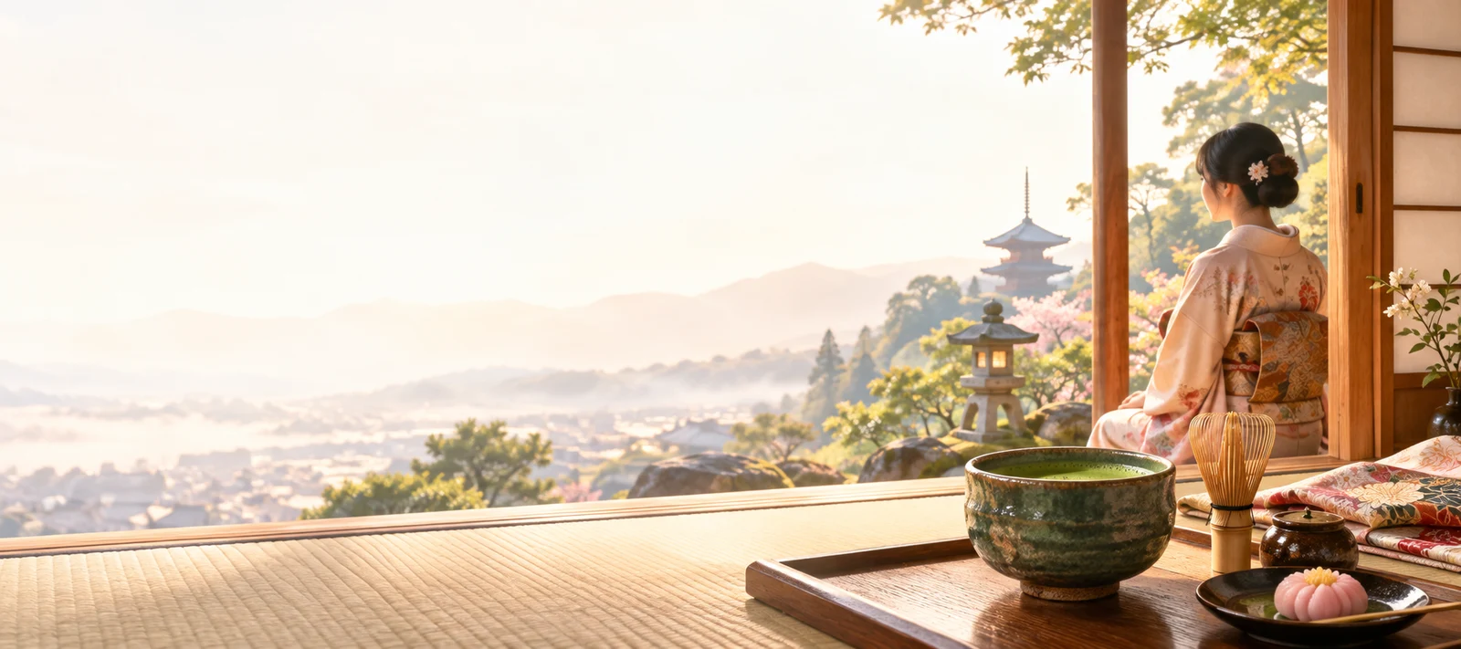 京都の茶道・着物体験のイメージイラスト