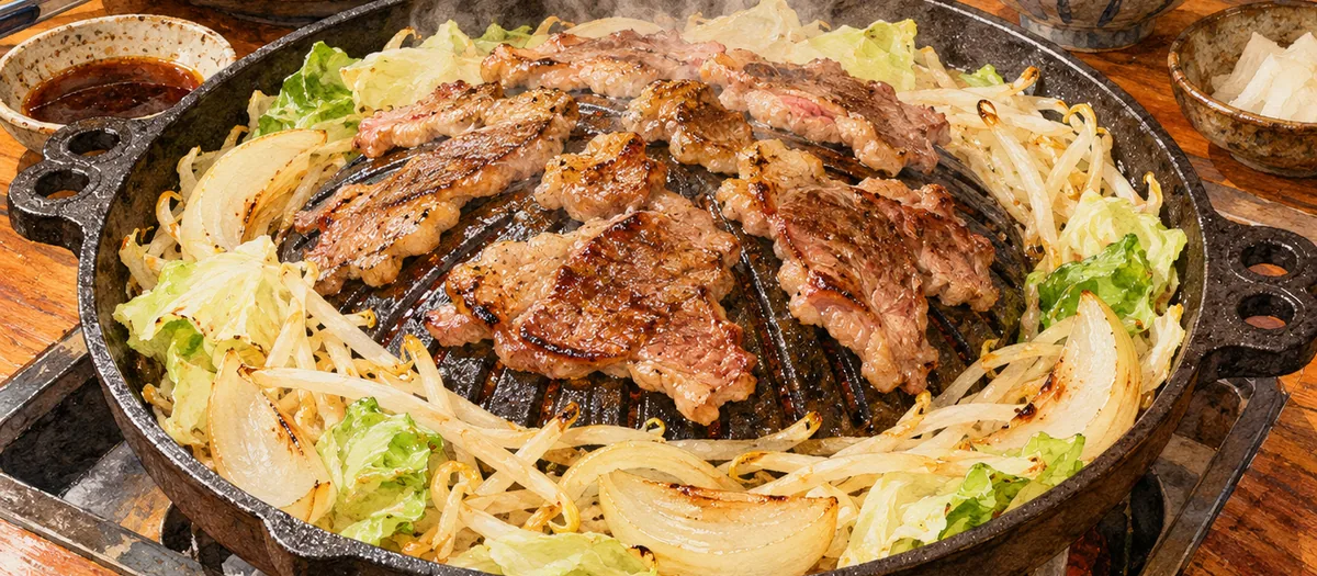 ジンギスカンの楽しみ方の食事シーンのイラスト