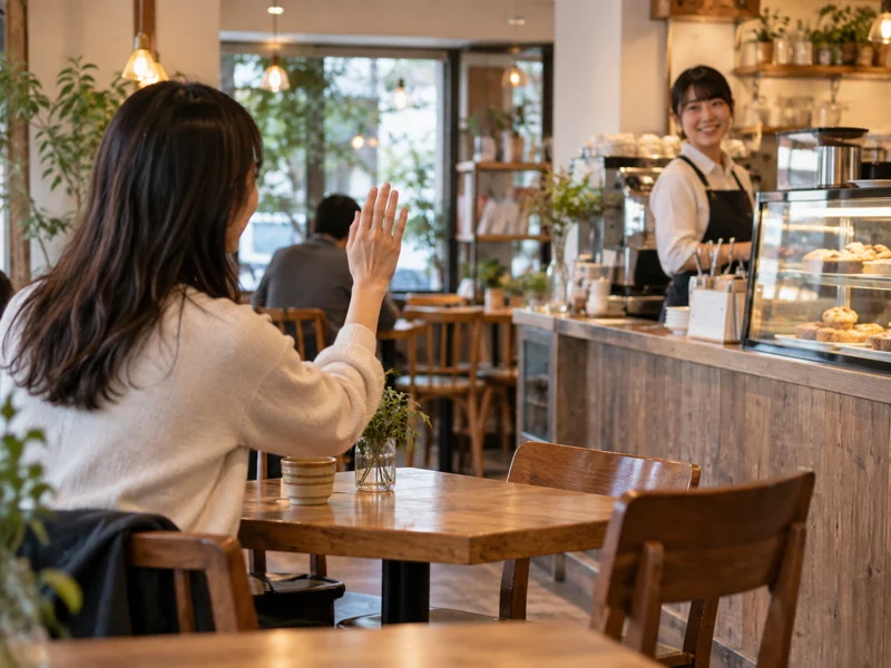 お店の人に穏やかに声をかける