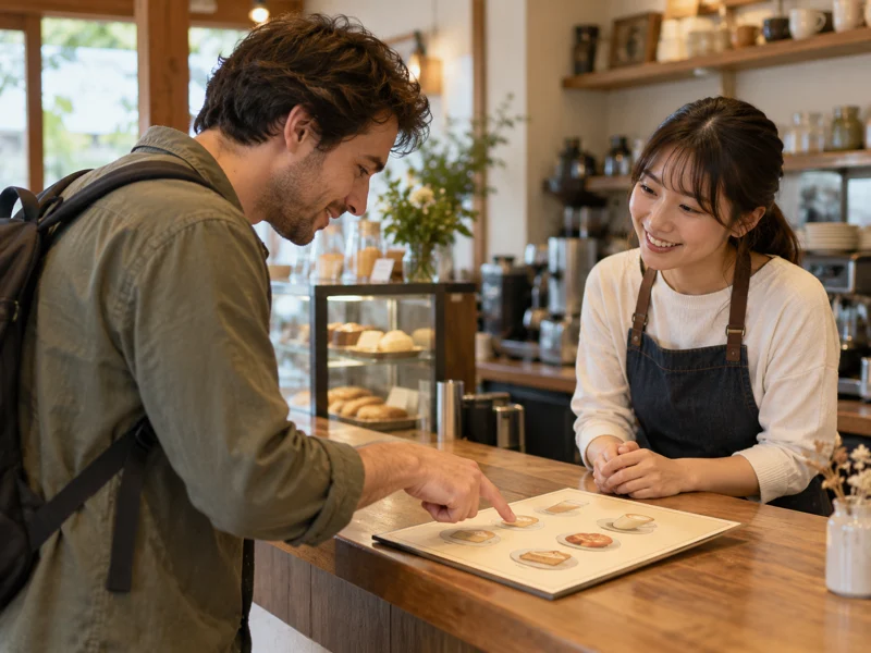 お店でメニューを指す