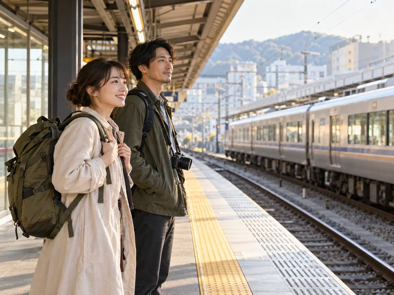 駅で列車を待つ旅行者