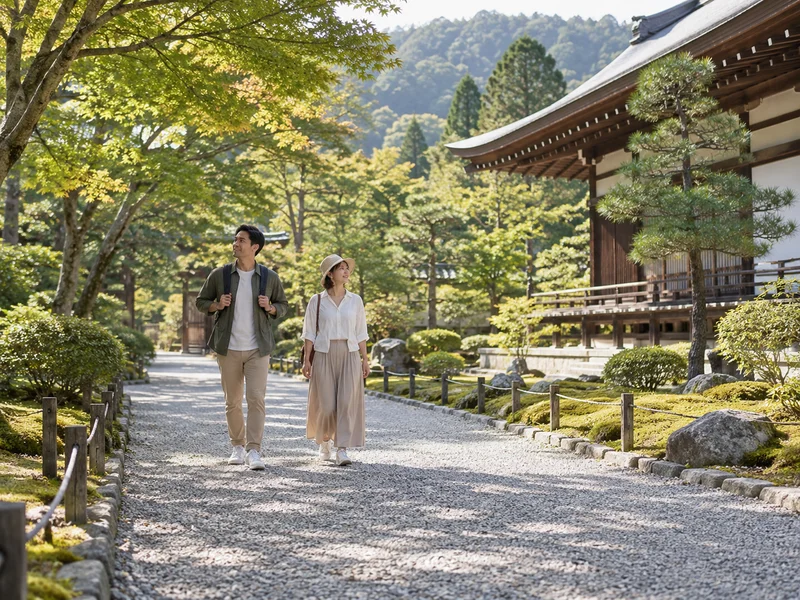 日本の庭園を静かに見学する