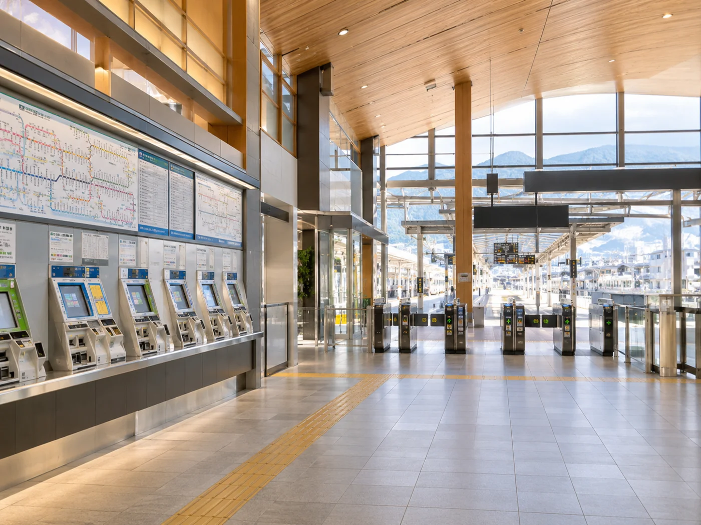日本の駅の券売機と改札