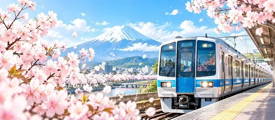 桜の季節を走る電車