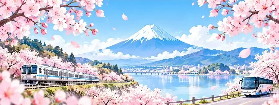 富士山と桜と電車