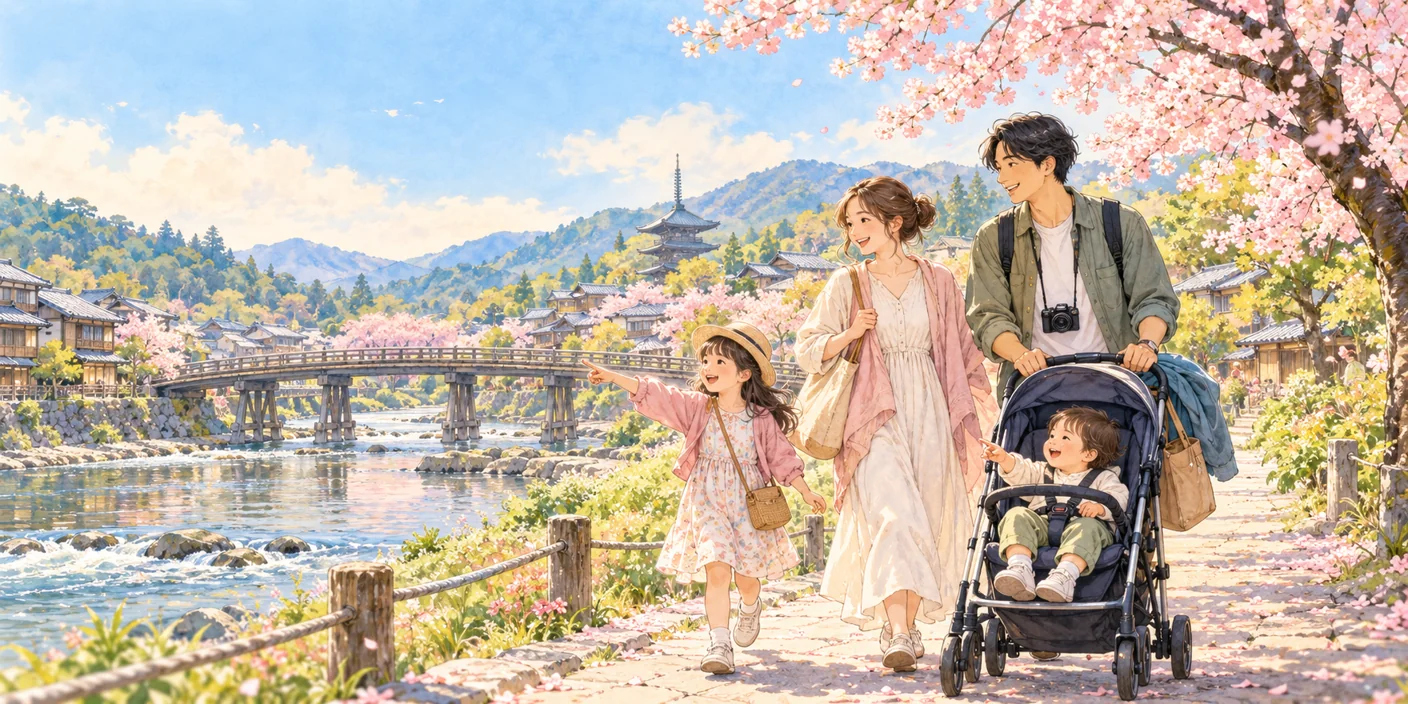 子連れ日本旅行の計画と手配のイラスト