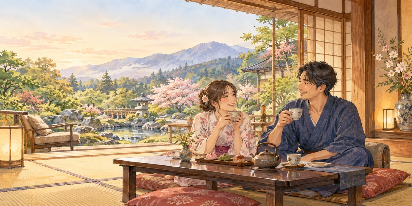 記念日を楽しむ日本旅行のイラスト